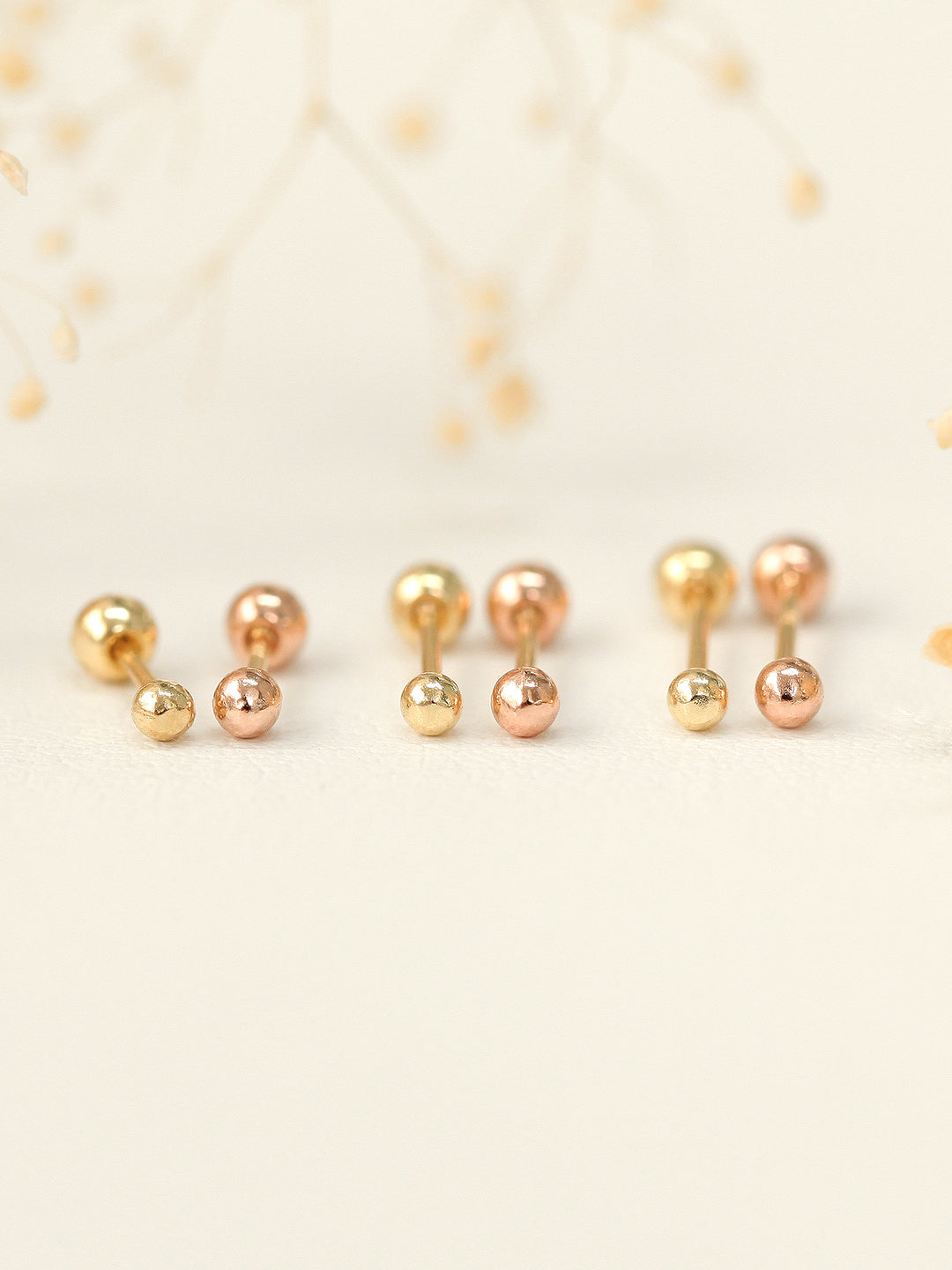 14K Gold 2mm / 2.5mm ball Cartilage Earring 20g