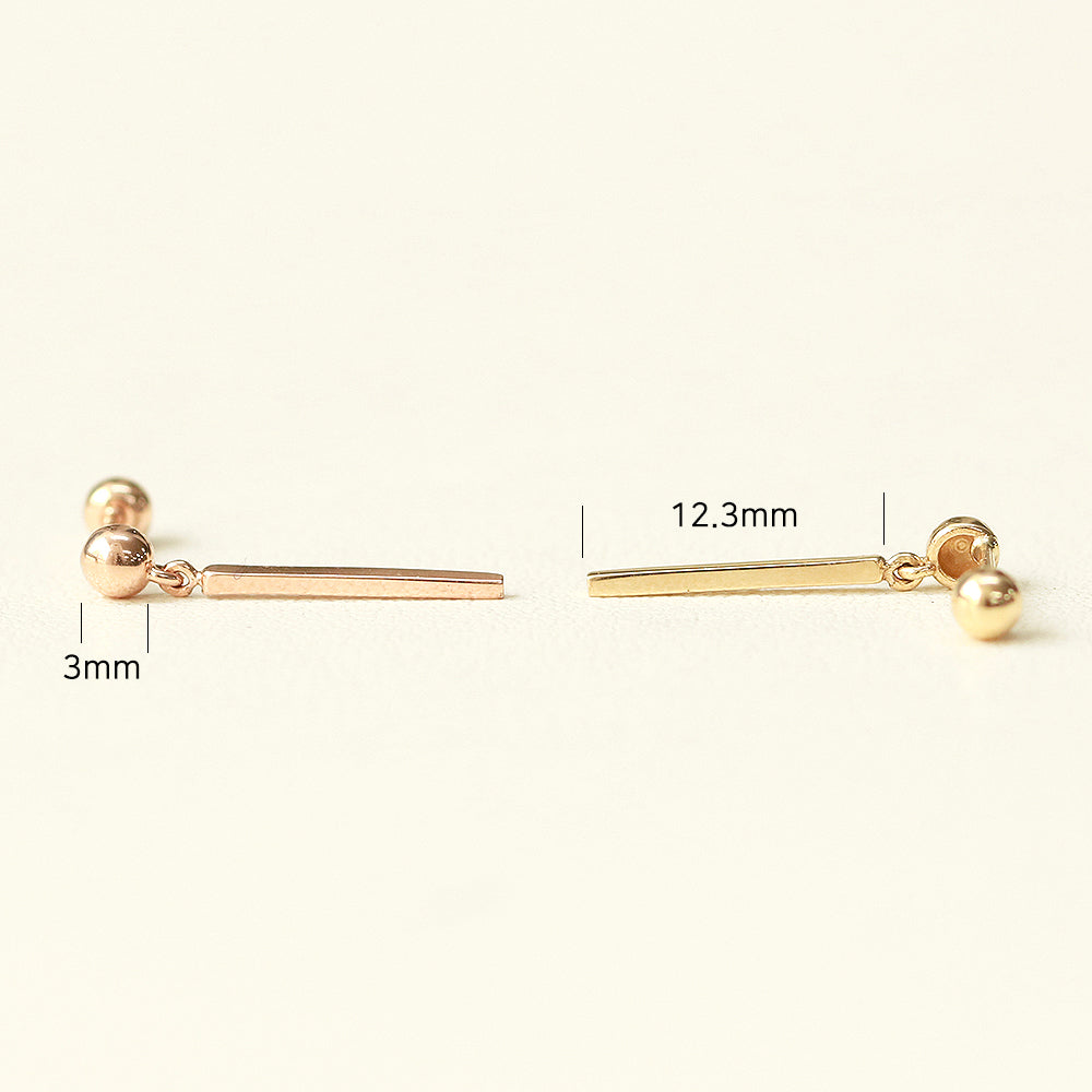 14K Gold Ball Long Stick Cartilage Earring 20G18G16G