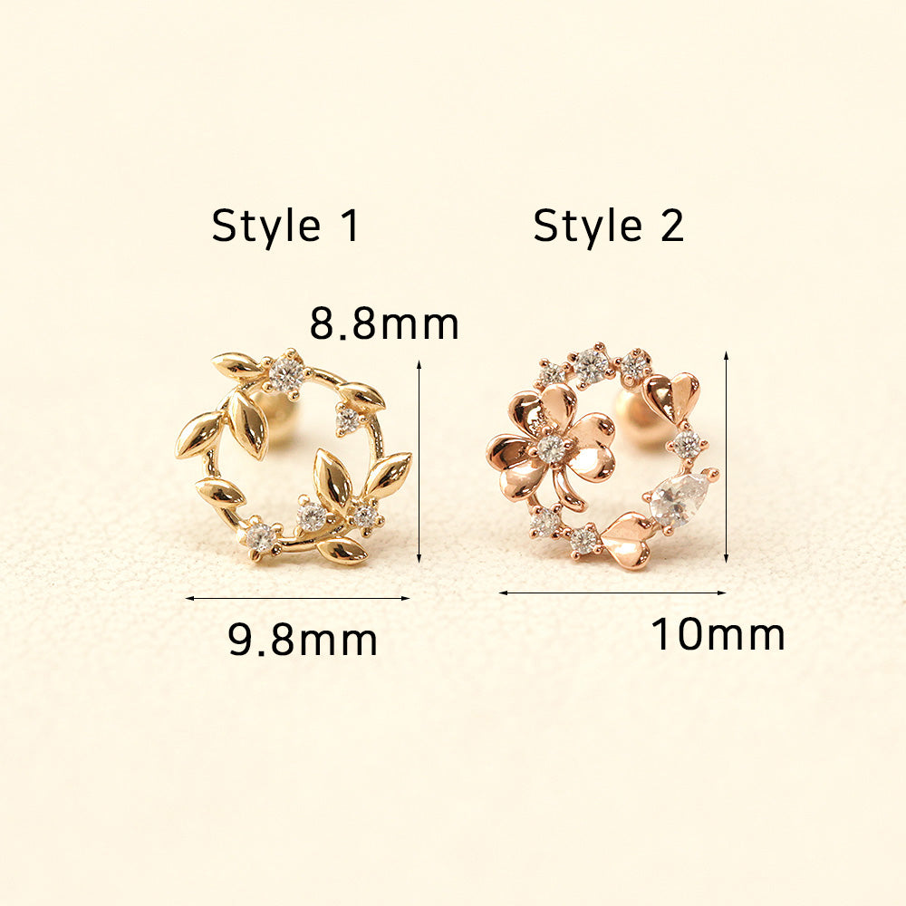 14K Gold Wreath Flower Cartilage Earring 20G18G16G