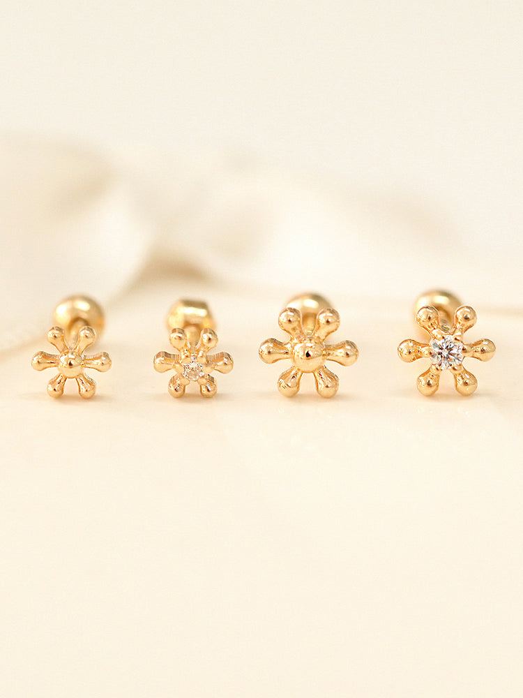 14K Gold Point Ball Flower Cartilage Earring 18G16G