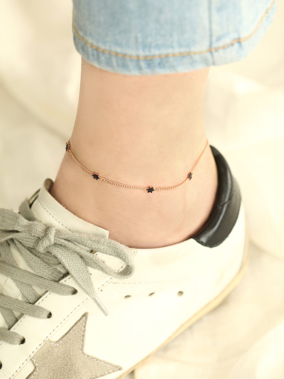 14K 18K gold Black star Anklet