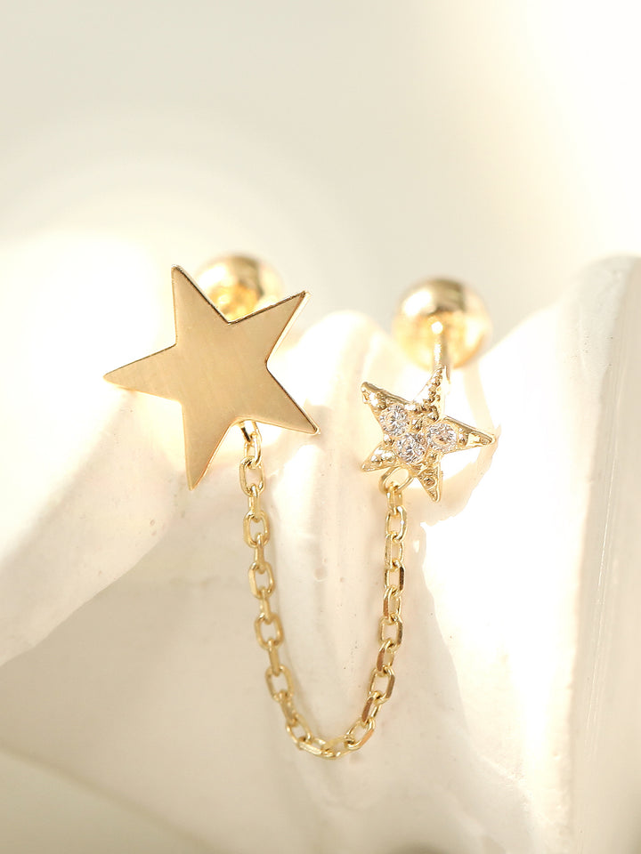 14K gold Double Star layered cartilage earring 20g