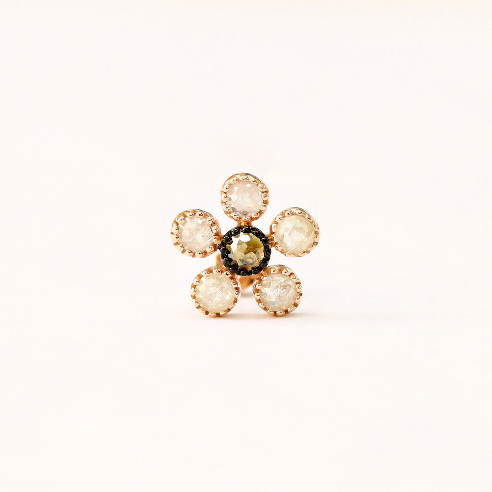 14K Gold Bling Rough Diamond Flower Cartilage Earring 18g