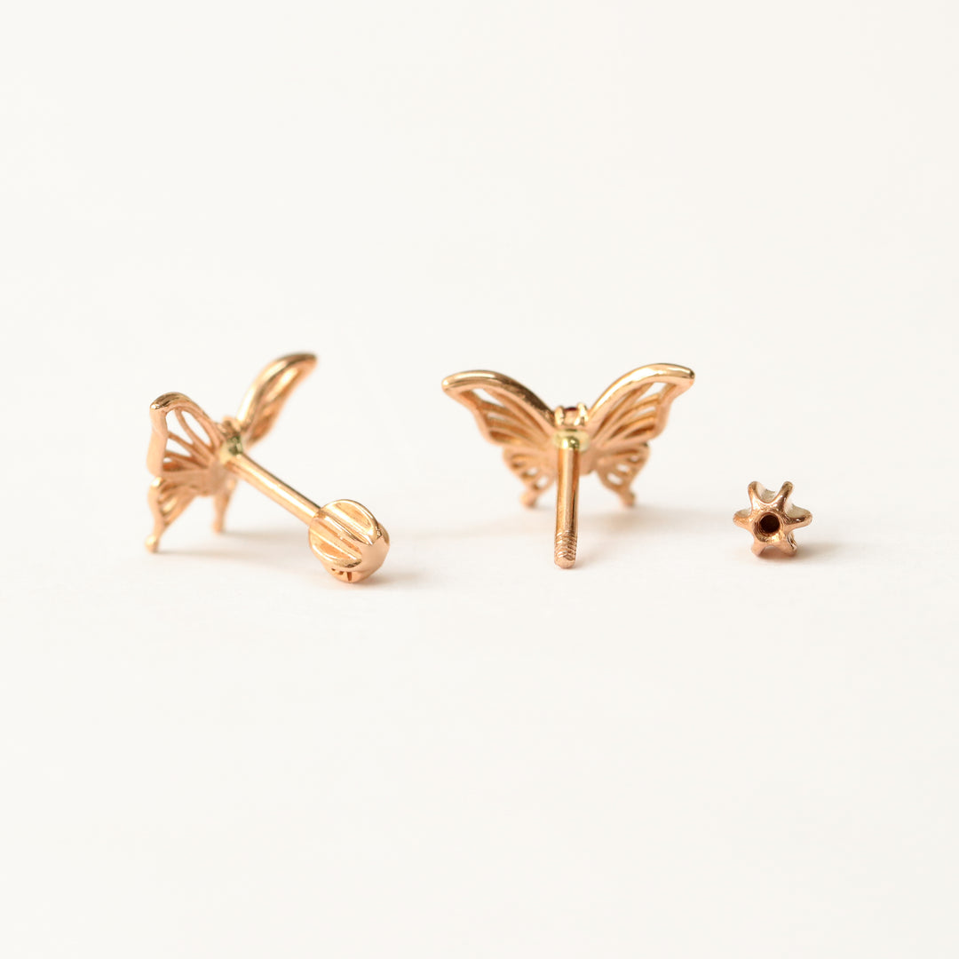 14K Gold Butterfly Point Cubic Cartilage Earring 18G16G