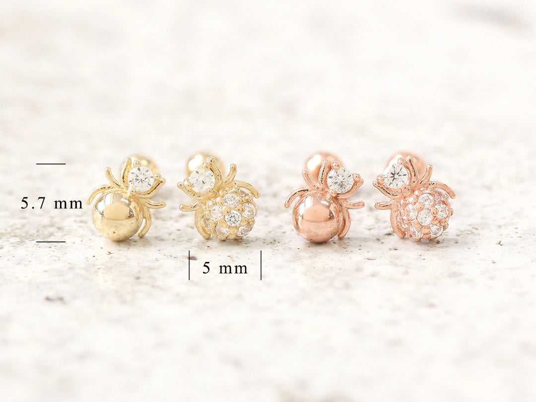 14K gold Mini Spider cartilage earring 20g