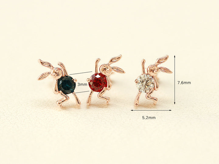 14K Gold Dancing Rabbit Cartilage Earring 18G16G