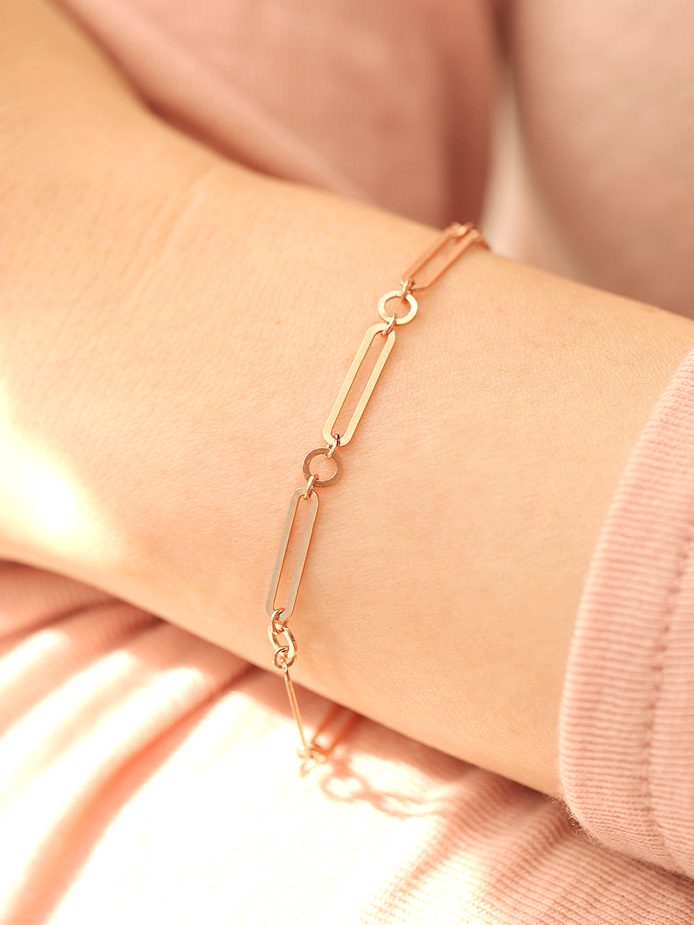 14K 18K Gold Round Square Circle Chain Bracelet