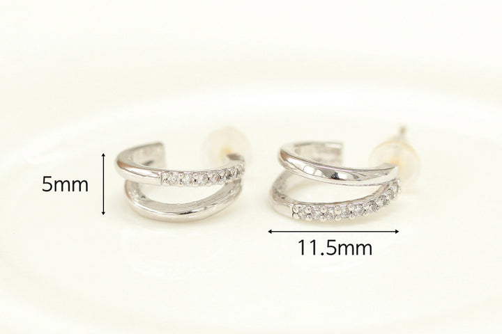 925 Silver 2 Line Cubic Hoop Stud Earring