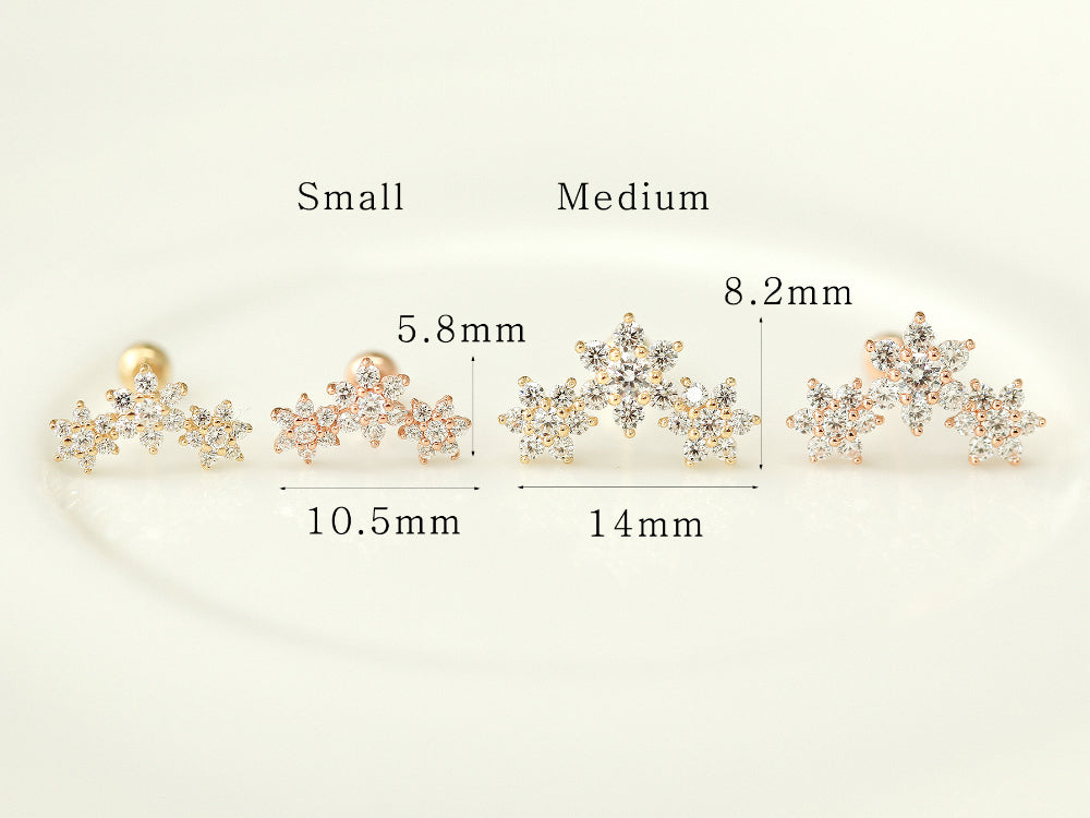 14K gold Triple Flower cartilage earring 20g