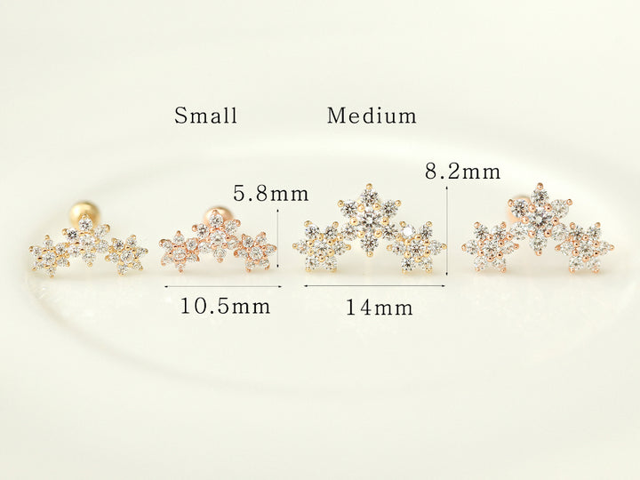 14K gold Triple Flower cartilage earring 20g