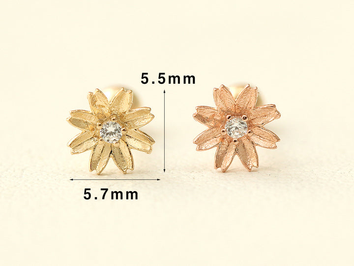 14K gold Flower Cubic cartilage earring 20g