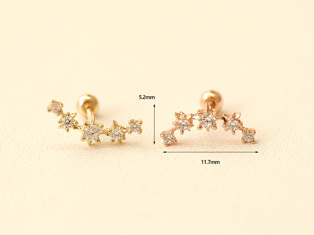 14K Gold Mini Twinkle Cubic Curve Cartilage Earring 20G