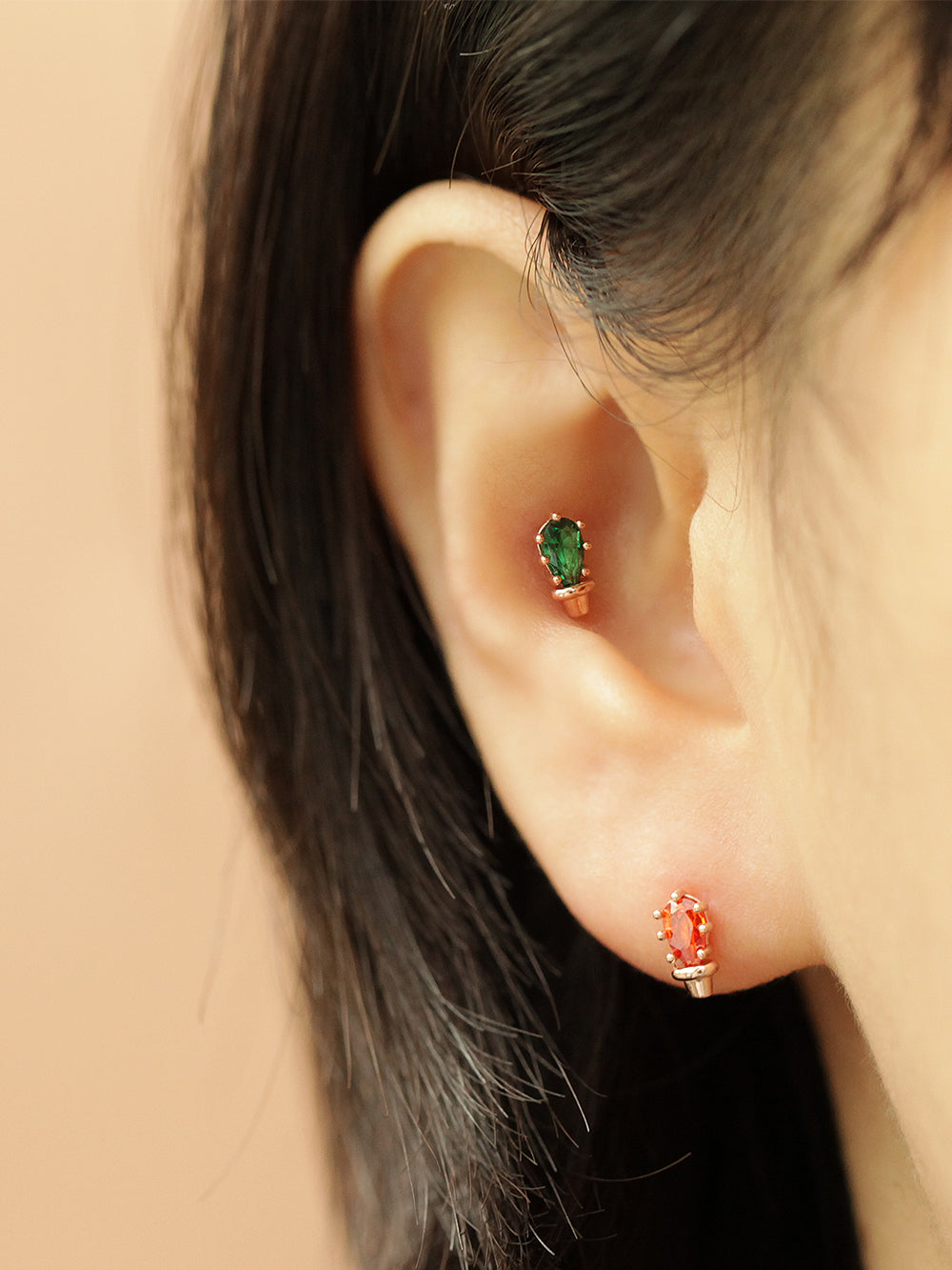 14K Gold Colorful Cactus Cartilage Earring 18G16G