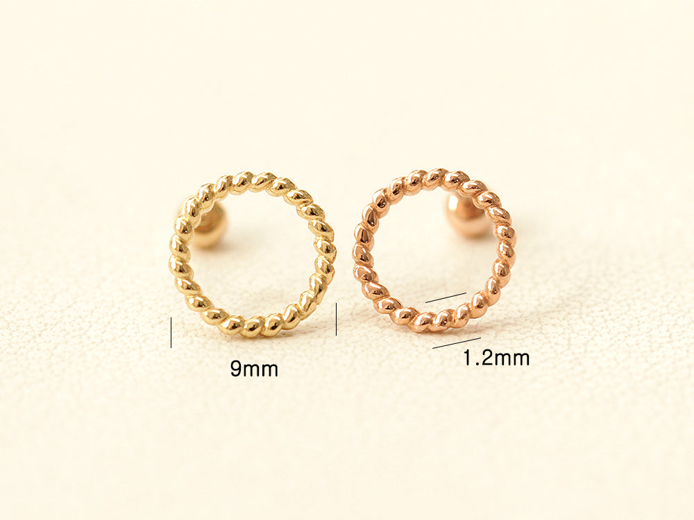 14K gold Twist Circle Cartilage Earring 20g