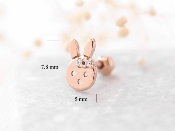 14K Gold Rabbit Cubic Cartilage Earring 18G16G