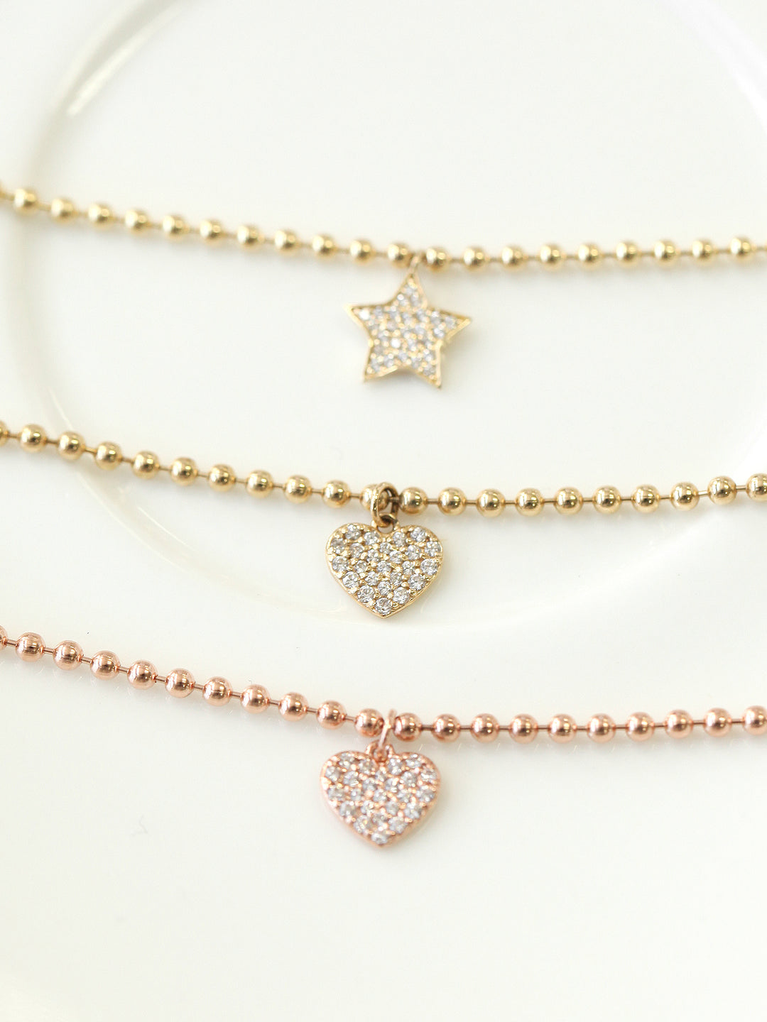 14K Gold Heart Star Ball Bracelet