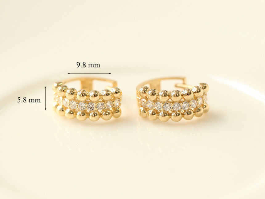 14K Gold Triple Cubic Ball Hoop Earring