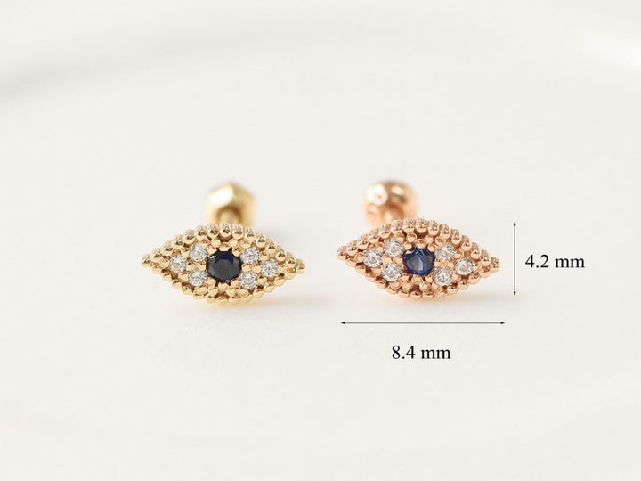 14K Gold Evil Eye Cubic Cartilage Earring 18G16G