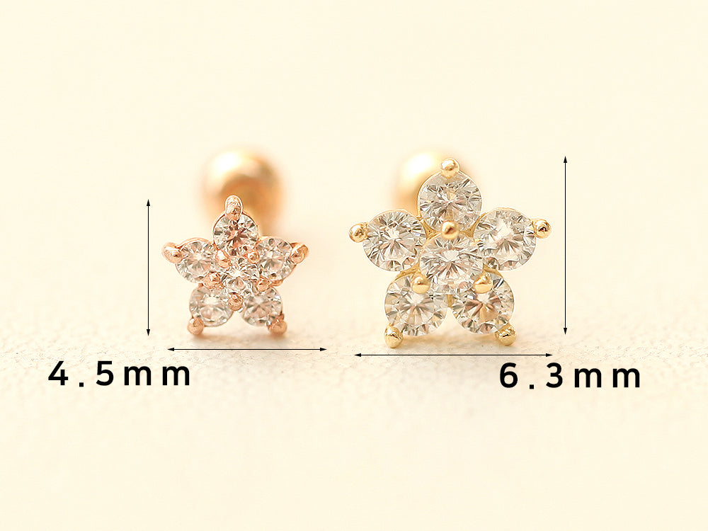 14K gold Best Flower cartilage earring 20g