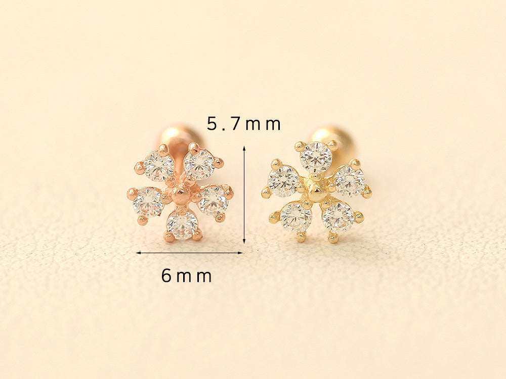 14K gold Mini Daisy Cubic cartilage earring 20g