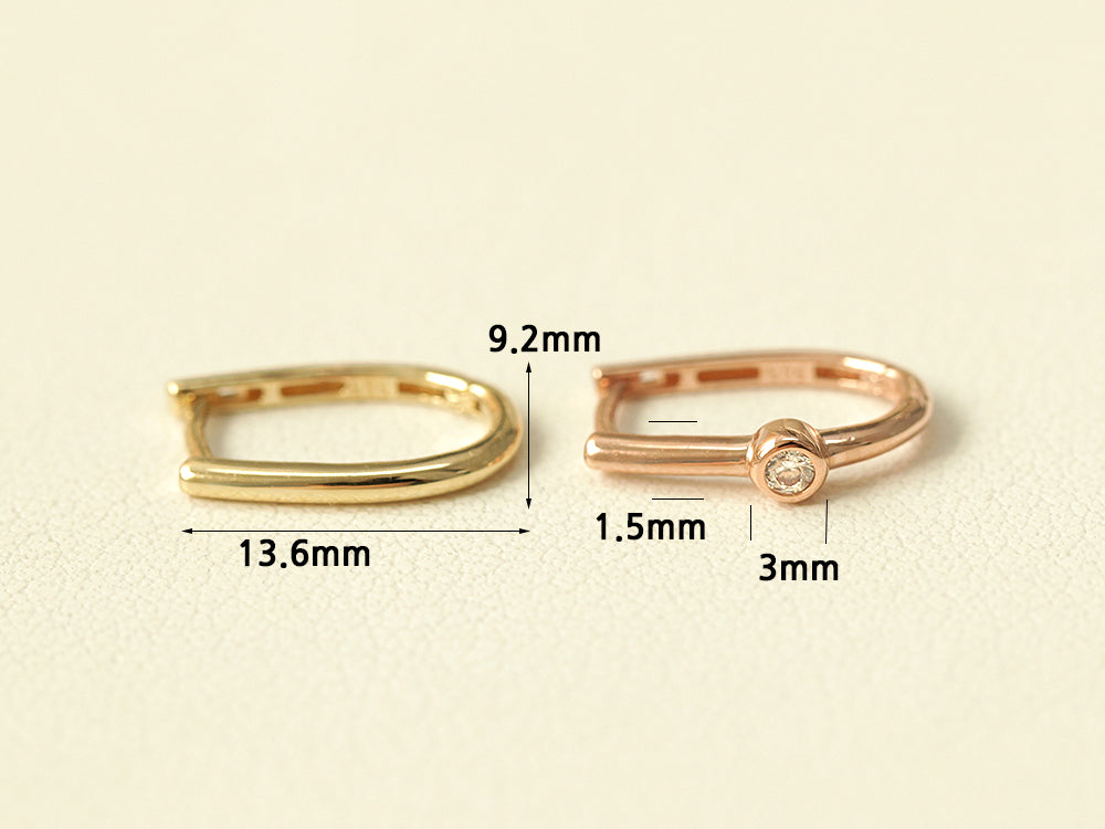 14K Gold Slim Plain & Cubic Hoop Earring