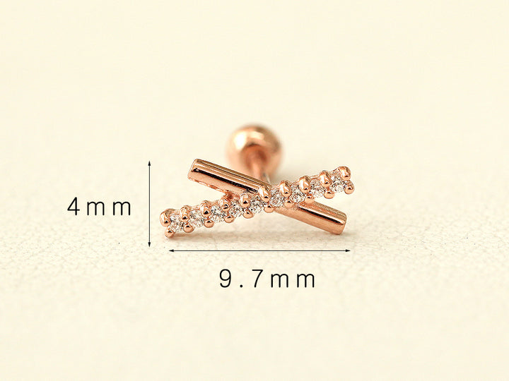 14K gold Cross Cubic cartilage earring 20g