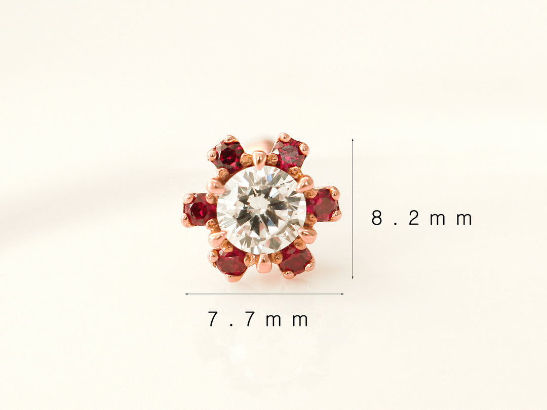 14K Gold Ruby Daisy Flower Cartilage Earring 18G16G