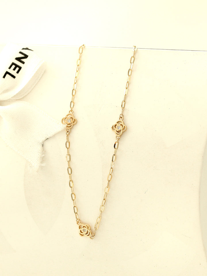 14K Gold Cubic Rose Chain Anklet