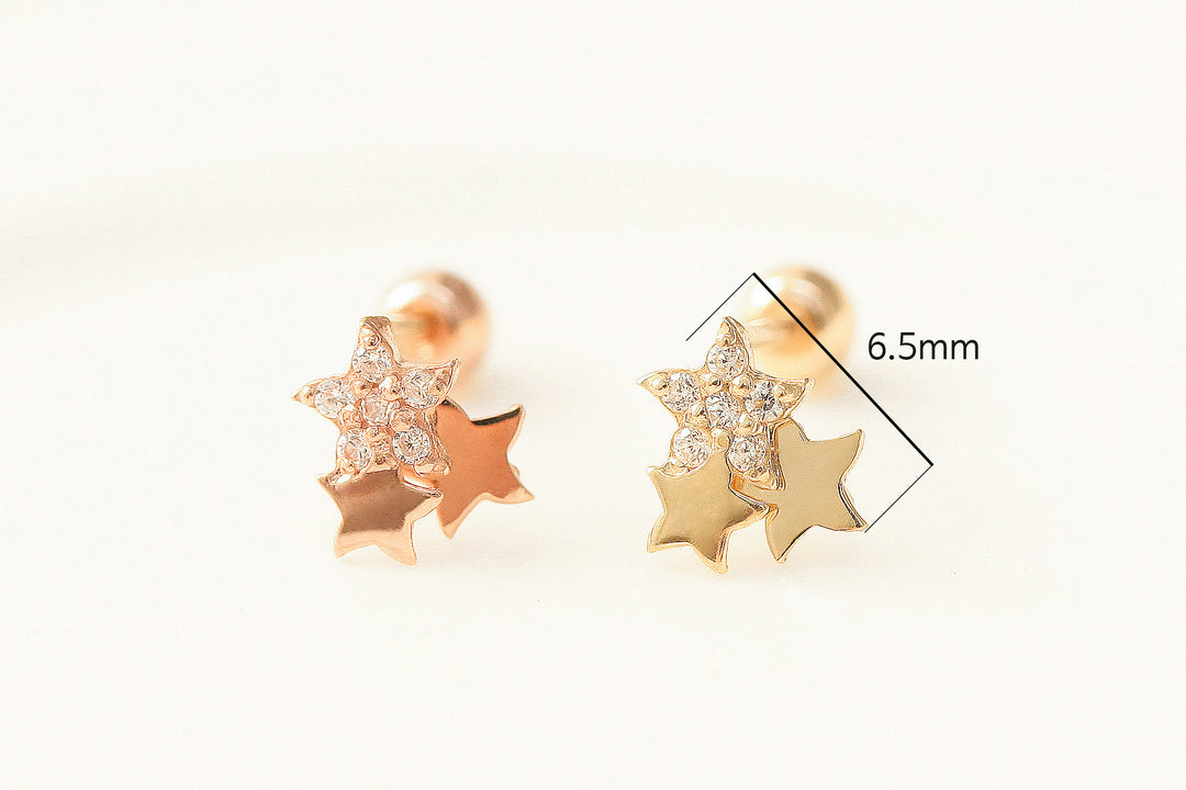 14K gold Star Cubic cartilage earring 20g