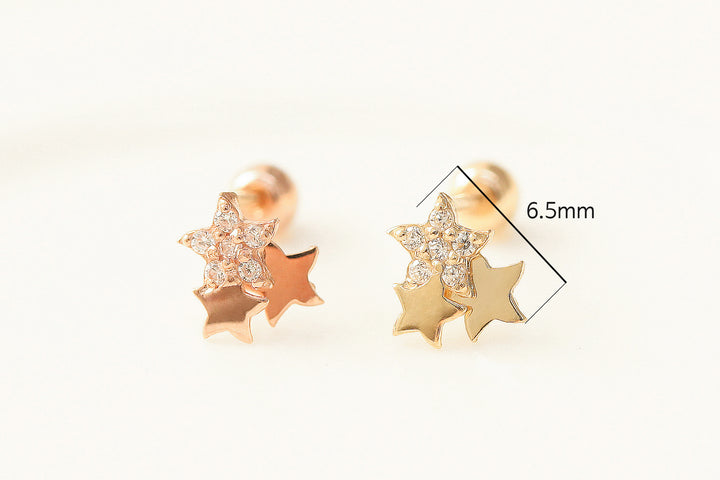 14K gold Star Cubic cartilage earring 20g