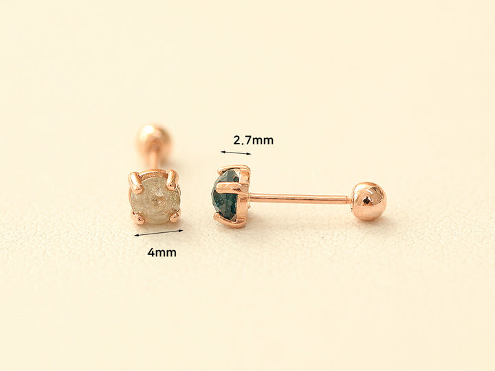 14K Gold Rough Diamond cartilage earring 4mm 20g