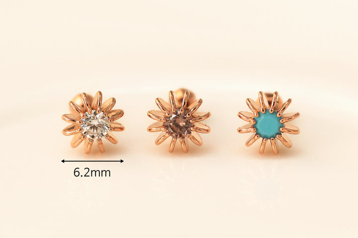 14K Gold Blossom Cartilage Earring 18G16G