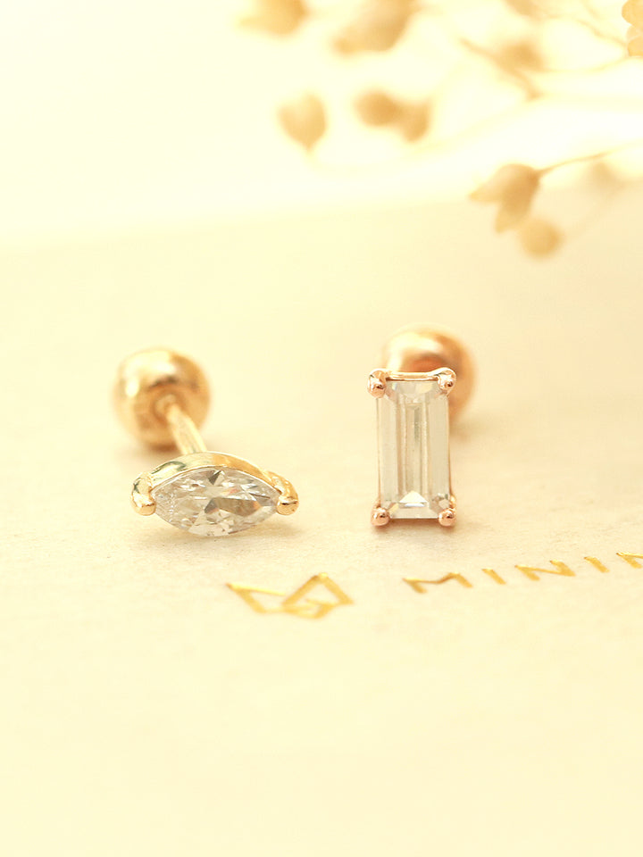 14K gold Mini Oval / Square Cubic cartilage earring 20g