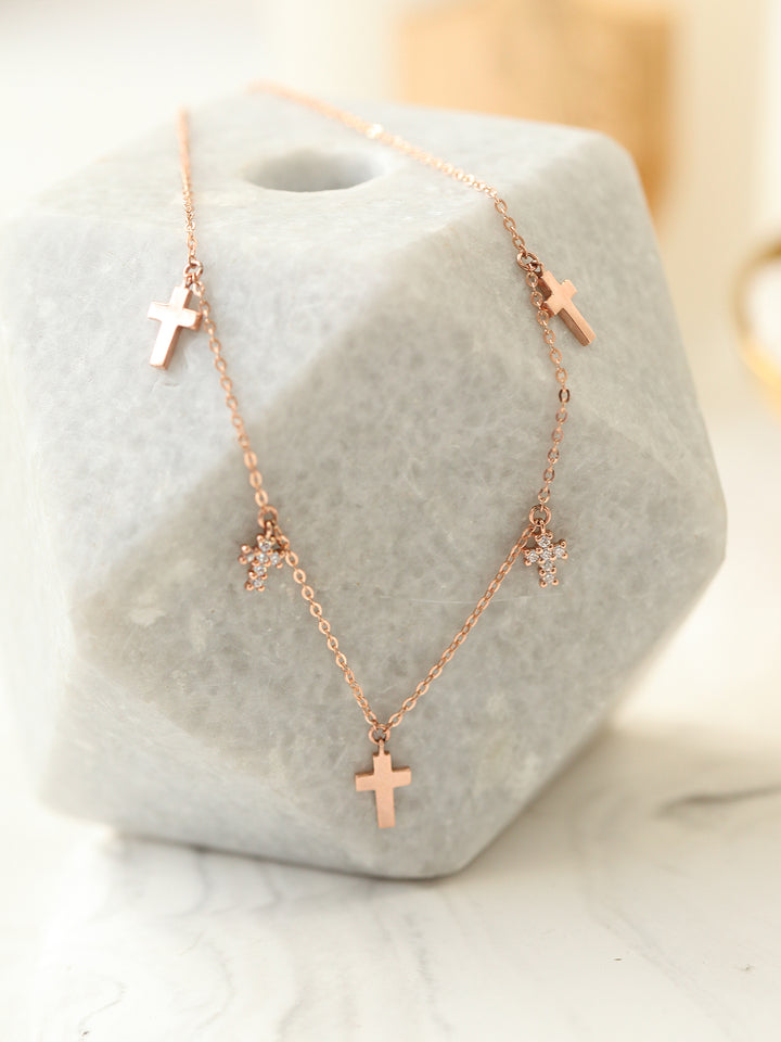 14K 18K Gold Multiple Cross Cubic Necklace