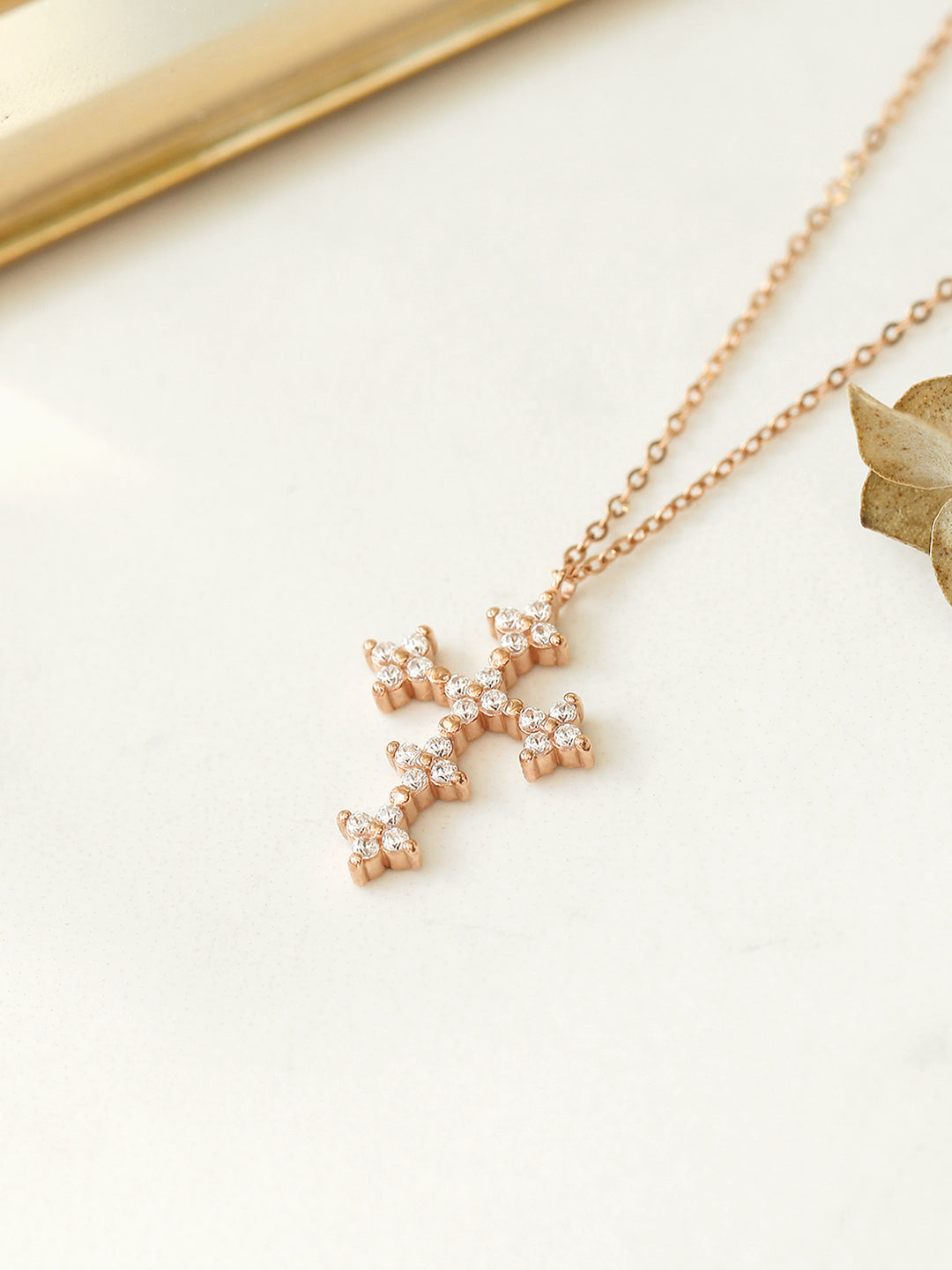 14K 18K Gold Crystal Cross Necklace