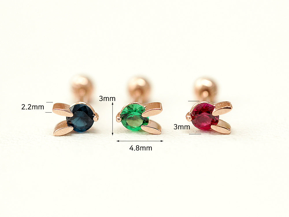 14K Gold Mini Color Cubic Rabbit Cartilage Earring 18G16G