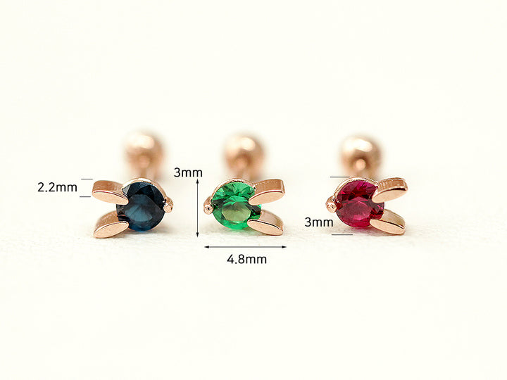 14K Gold Mini Color Cubic Rabbit Cartilage Earring 18G16G