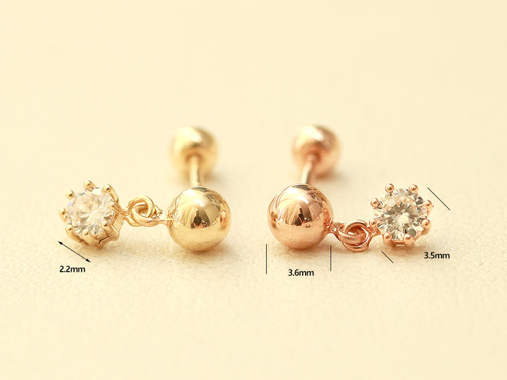 14K Gold Cubic Ball Drop Cartilage Earring 20G