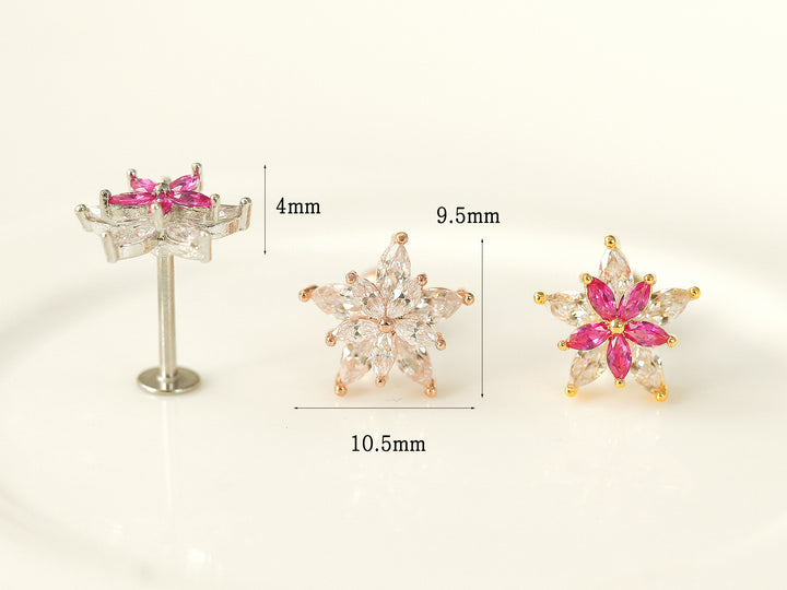 Crystal Pink Flower Piercing