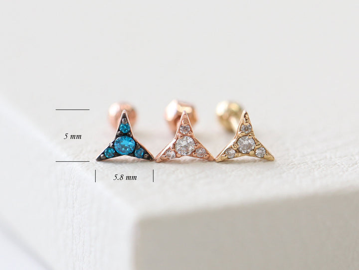 14K Gold Edge Cubic Triangle Cartilage Earring 18G16G