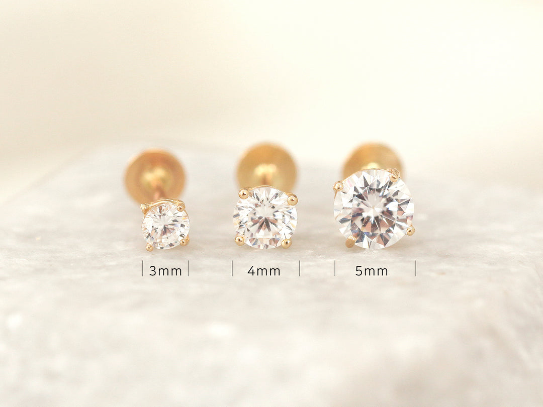 14K Gold Cubic Labret Piercing 3mm,4mm,5mm 20G