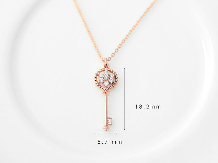 14K 18K Gold Flower Key Necklace