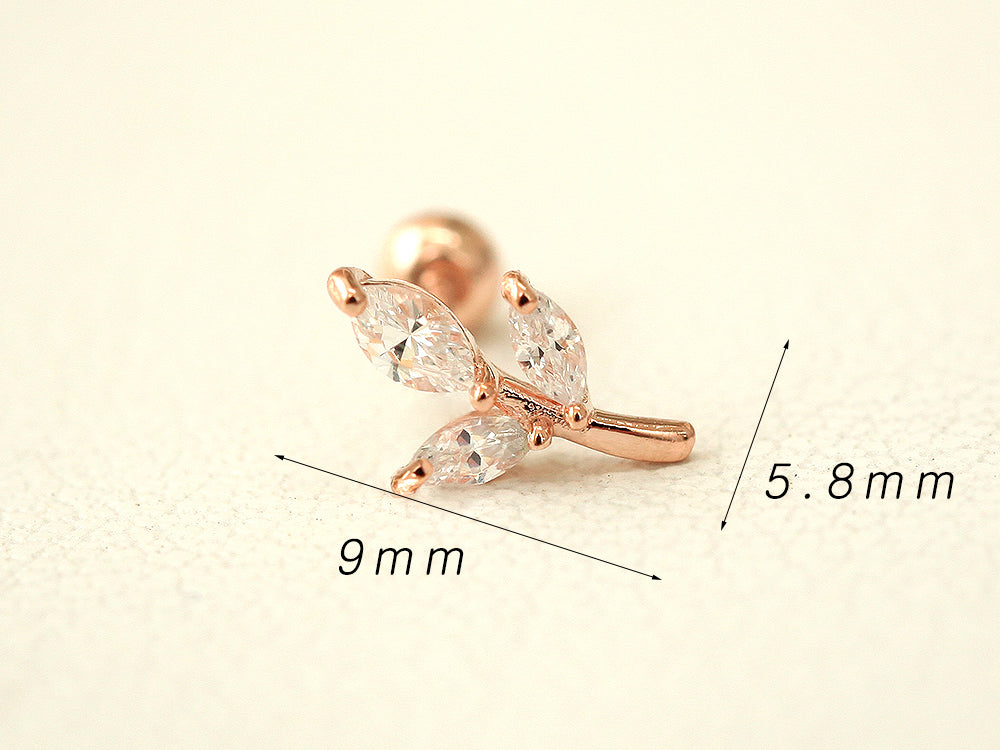 14K gold Leaf Cubic cartilage earring 20g