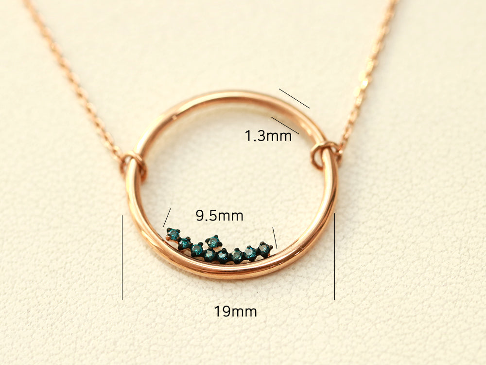 14K 18K Blue Diamond Circle Necklace