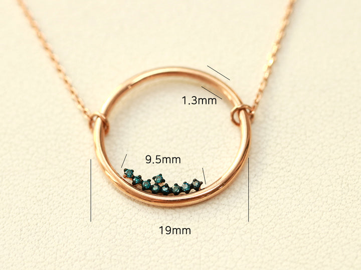 14K 18K Blue Diamond Circle Necklace