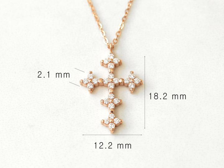 14K 18K Gold Crystal Cross Necklace