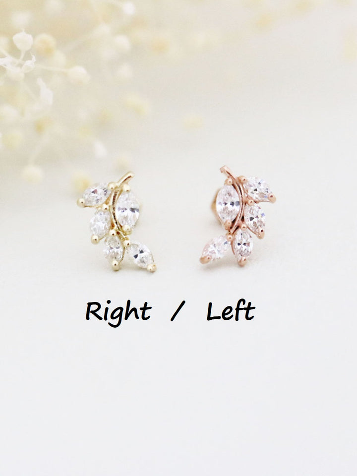 14K Gold CZ Leaf Cartilage Earring 18G16G