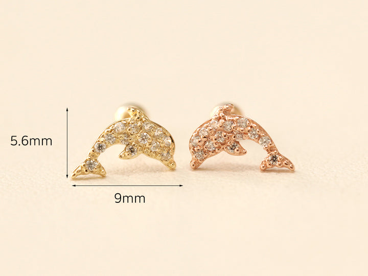 14K Gold Bling Dolphin Cartilage Earring 20G