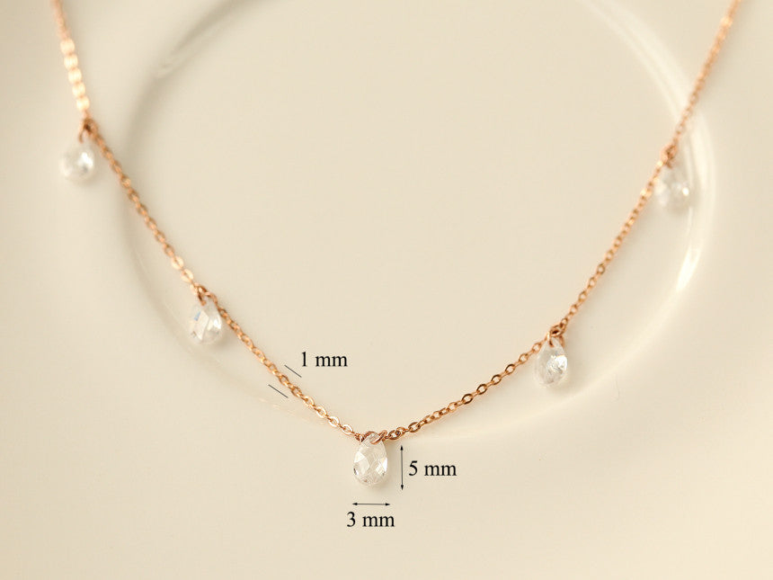 14K 18K Gold Crystal Water Drop Necklace