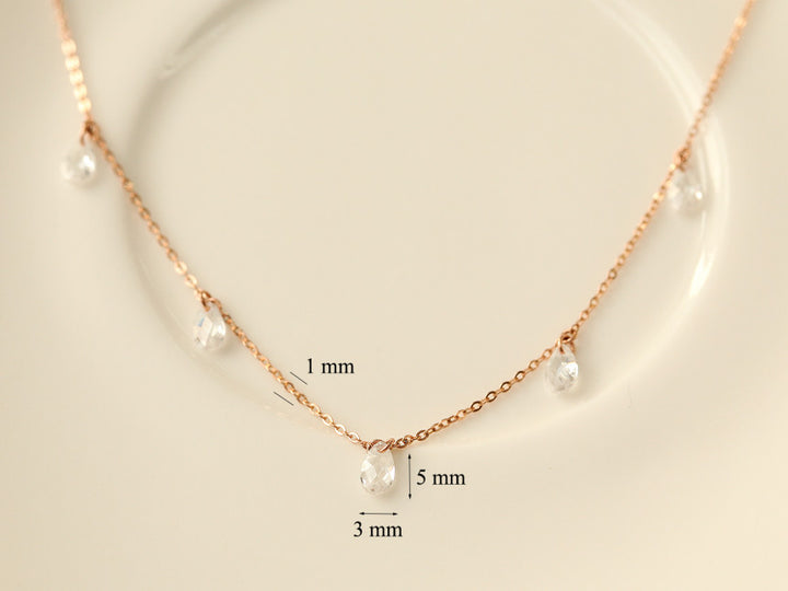 14K 18K Gold Crystal Water Drop Necklace